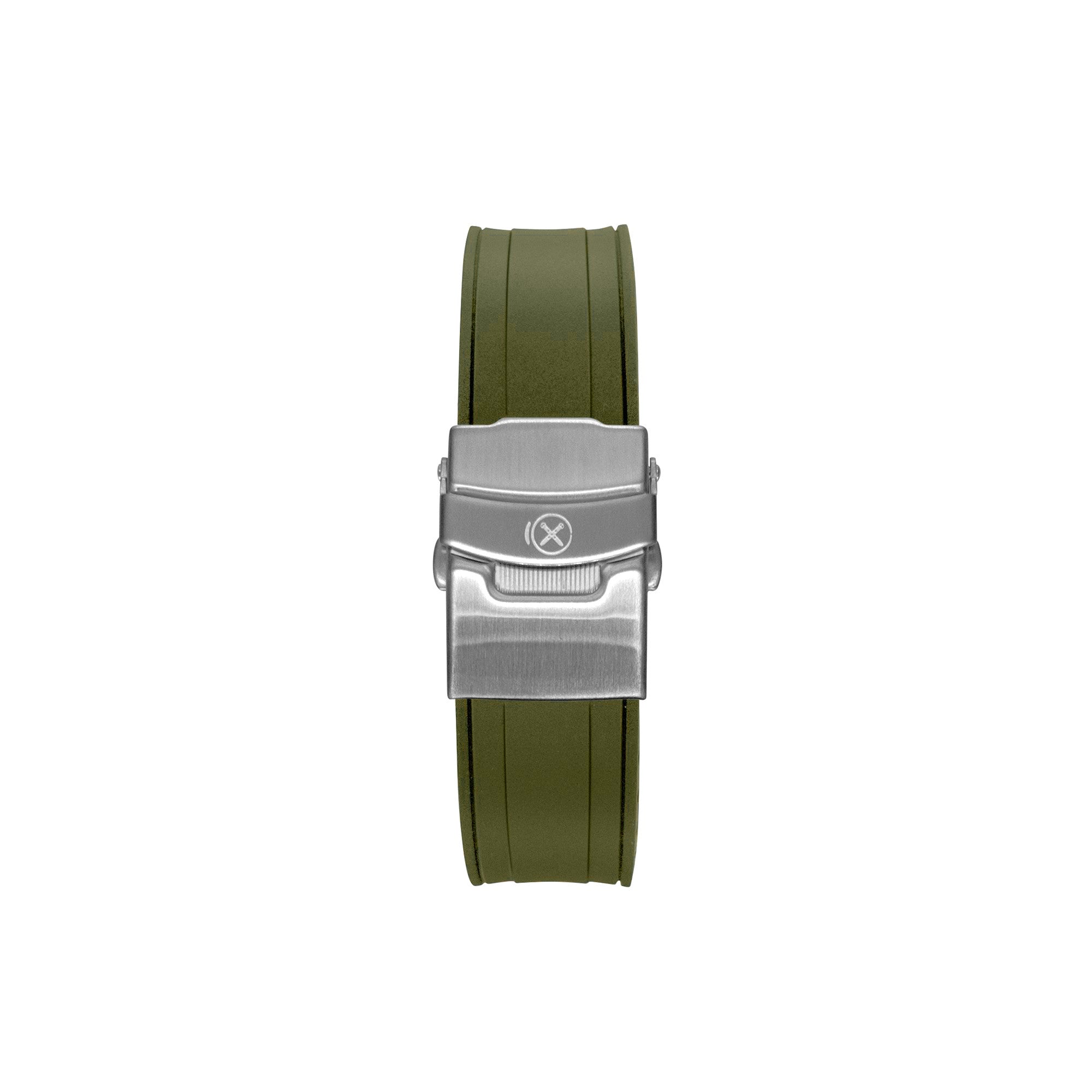 (SX1A) Rubber Strap for Seiko SKX Series (Curved-Ends) - ARMY GREEN /  SILVER CLASP