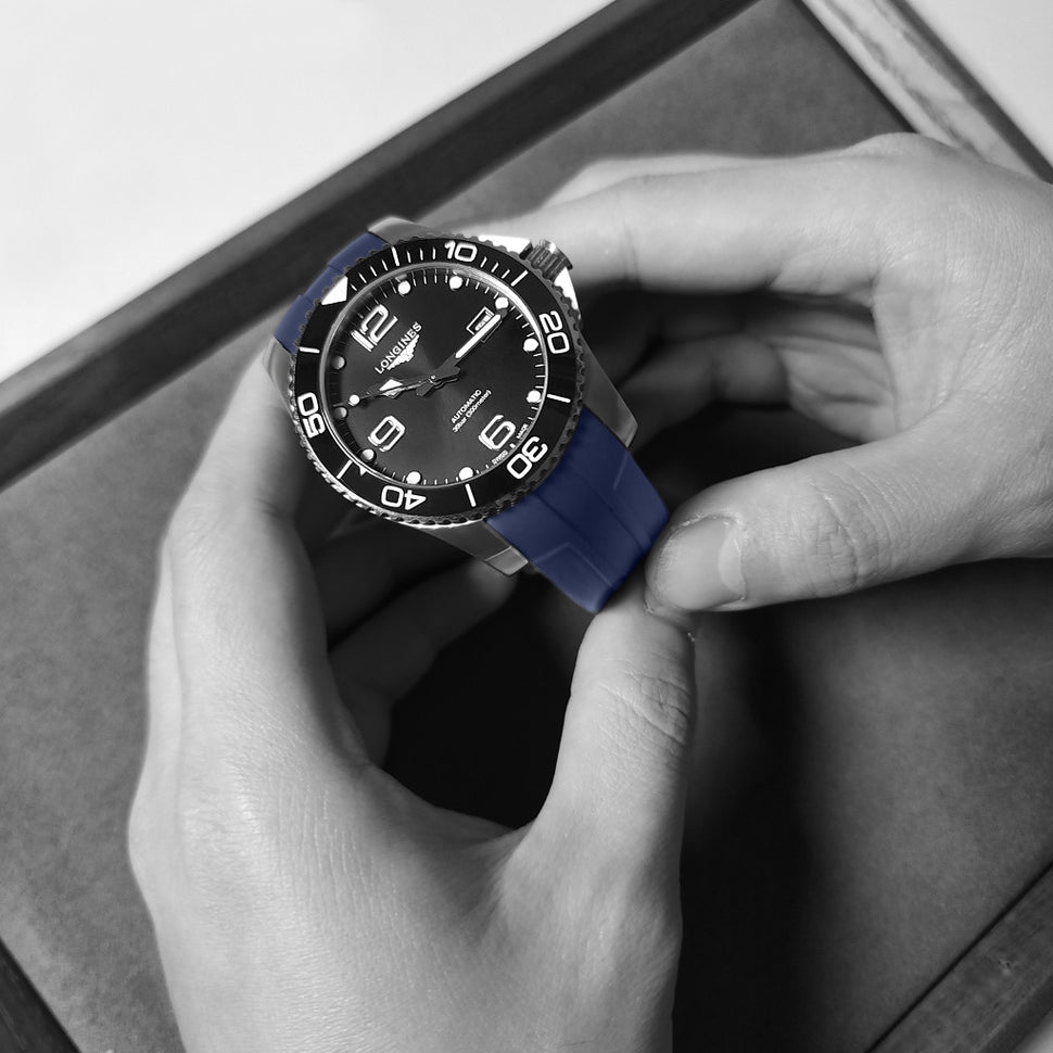 StrapXPro Premium Series (LXH1C)-Quick Release FKM Curved Ends Rubber Strap for Longines-Hydroconquest & Conquest