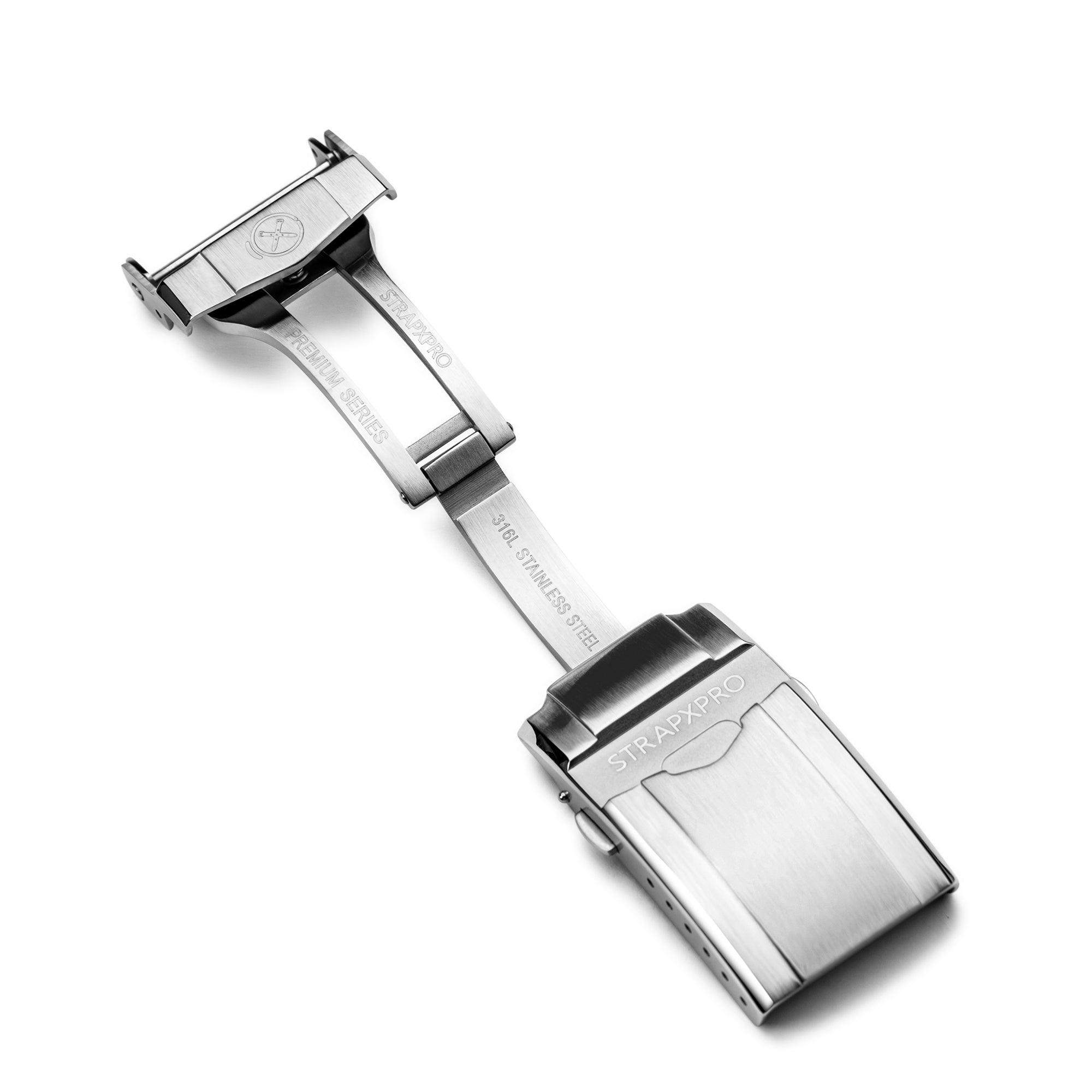 (SBG01 & 02) STRAPXPRO Premium Solid 316L Stainless Steel Double-Lock Button Diver Clasp, Brushed & Polished Edge