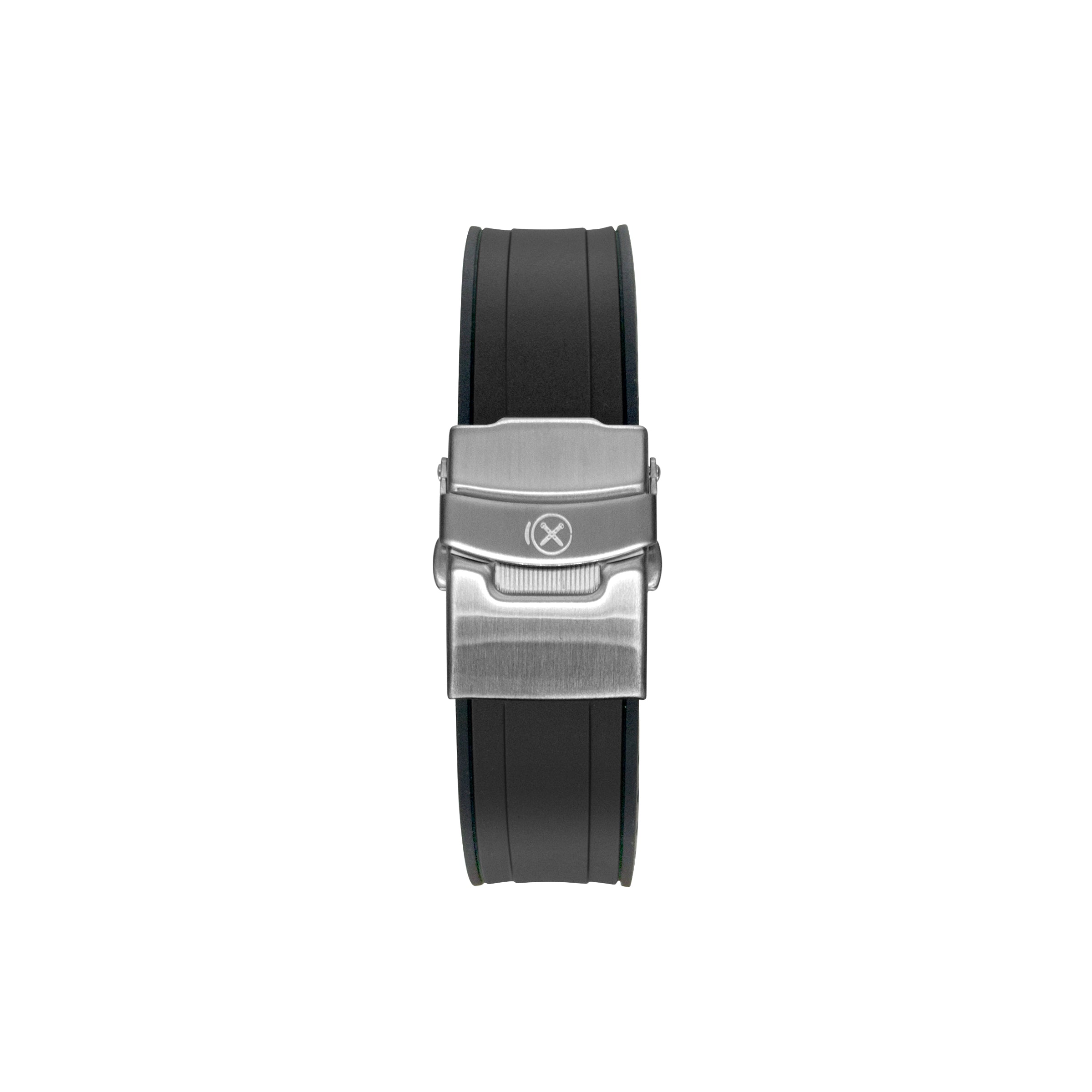 (SX1A) Rubber Strap for New Seiko 5 Sports GMT Series (Curved-Ends) - BLACK  / SILVER CLASP